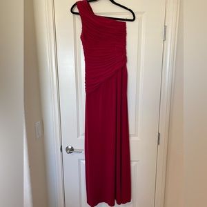 Red, one shoulder Laundry by Shelli Segal column dress. Size 0